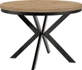 Produktbild: Runder Ausziehbarer Tisch für Esszimmer ENDIK mit Ring-Gestell und Metallbeinen, Durchmesser: 90 / 140 cm, Farbe: Eiche Artisan / Schwarz