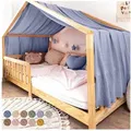 Produktbild: lilimaus Betthimmel Musselin Hausbett Himmel Kinderzimmer Baumwolle mit Gold 2er Set, Gemütlicher Baldachin aus Baumwolle für traumhafte Kinderzimmer-Deko blau 135 cm x 420 cm