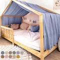 Produktbild: lilimaus Hausbett Himmel mit Gold Applikation [in 12 Farben] Betthimmel Hausbett aus 100% Baumwolle Musselin - Stoffhimmel für Hausbett Deko Mädchen & Jungen - Himmel für Hausbett Kinderbett Vorhang