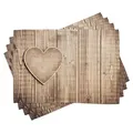 Produktbild: ABAKUHAUS Valentinstag Platzmatten, Rustikales Herz Planks, Waschbare Stoff Esszimmer Küche Tischdekorations Digitaldruck, Tan