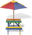 Produktbild: vidaXL Kinder-Picknicktisch mit Bänken & Sonnenschirm Mehrfarbig Holz