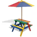 Produktbild: Vidaxl - Kinder-Picknicktisch mit Bänken & Sonnenschirm Mehrfarbig Holz