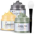 Produktbild: ANAiRUi Kurkuma Gesichtsmaske - Grüner Tee Ton Maske - Totes Meer Mineralien Schlamm Masken, Spa Gesichtsmasken Set für Tiefenreinigung, Entgiftung, Akne und Mitesser, 210 g
