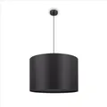 Produktbild: Paco Home Tischlampe Stehlampe Pendellampe Wohnzimmer Esszimmer Schlafzimmer Runder Schirm aus Stoff Modern Stylisch E27, Lampenart:Pendelleuchte 1-Flammig, Farbe:Schwarz Grau (Ø38cm)