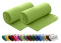 Produktbild: wometo 2er Set Polar Fleecedecke oekoTex 130x160 ca. 400g mit Anti-Pilling und Kettelrand grün grasgrün