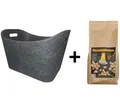 Produktbild: (17,54€/1kg) Metrox Holzkorb mit Feuerbällchen 2,5kg Korb Filzbezug Kaminanzünde