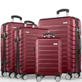Produktbild: tillvex® Reisekoffer Set 4-teilig + Gepäckwaage, 8X Koffergurte & 4X Kofferanhänger | Kofferset 4 Rollen | Trolley Gepäck Koffer TSA Schloss | Hartschalenkofferset S-M-L-XL