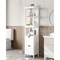 Produktbild: VASAGLE Hochschrank Badezimmer, Badezimmerschrank schmal, 2 Schubladen, 3 offene Fächer, 30 x 30 x 141,5 cm, Weiß - Weiß