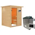 Produktbild: Karibu Woodfeeling Sauna Sandra - 38 mm Bronzierte Ganzglastür Inkl. Dachkranz 9 kW Ofen inkl. Steuergerät