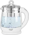 Produktbild: Adler Wasserkocher AD 1299 elektrisch, 2200 W, 1,5 l, Glas/Edelstahl, 360° drehbarer Sockel, weiß (AD 1299)