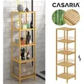 Produktbild: Badezimmer Regal Bambus 5 Oder 4 Ablagen Belastbarkeit 10kg Je Ablage 110-140x33cm Bad Küche Kinderzimmer Wohnzimmer Bücherregal Holzregal Mehrzweckregal Braun 5 Ablagen - Casaria