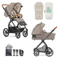 Produktbild: Gesslein Kombikinderwagen FX4 Swing Set, Taupe, Gold, Beigebraun, Textil, 55x130x100 cm, EN 1888, UV 50+, Oeko-Tex® Standard 100, Feststellbremse, Fußstütze abklappbar, Federung, kugelgelagerte Räder, Verdeckung abnehmbar, 5-Punkte-Gurt, für Babyschale geeignet, Griff in Lederoptik, mit Tragegriff, Sitz umsetzbar, Reflektorstreifen, abnehmbarer Schutzbügel,5-Punkt-Gurt, Sportsitz verlängertem Verdeck,Matratze, zusammenklappbar, Baby on Tour, Kinderwagen, Kombikinderwagen