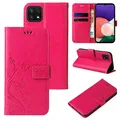 Produktbild: LBH Handy Hülle für Samsung Galaxy A22 5G Case Handytasche Schmetterling Blumen Flower Standfunktion Schutzhülle Magnet Rundum Schutz 360 Grad Flipcase Cover Pink