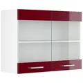 Produktbild: Vicco Küchenglasschrank, Rot, Weiß, Holzwerkstoff, 2 Fächer, Rechteckig, 80x60x31 cm, Küchen, Küchenmöbel, Küchenschränke, Küchenoberschränke
