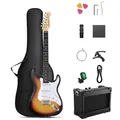 Produktbild: Donner DST-80 E-Gitarre SSS Pickup Solidbody + Tasche Verstärker Gurt | Sunburst