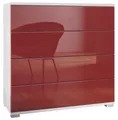 Produktbild: Vladon Kommode Pavos V3 (Sideboard, mit 4 Schubladen), Weiß matt/Bordeaux Hochglanz (76 x 76 x 35 cm)