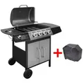 Produktbild: vidaXL Holzkohlegrill Gasgrill 4 1 Brenner Schwarz und Silbern schwarz