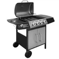 Produktbild: vidaXL Gasgrill mit 4 Brennern 1 Seitenbrenner BBQ Grill Standgrill Grillwagen Grillstation Gartengrill Wagengrill Barbecue Schwarz Silbern
