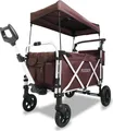 Produktbild: FUXTEC Premium Bollerwagen Braun FX-CTL950 - mit Dach | bis 75Kg | Innenraumverlängerung | 5-Punkt-Gurt | Teleskop-Zugstange | 130cm x 67cm x 116cm Braun
