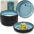 Produktbild: Sänger Vigo | Steingut Pastaschalen 6 tlg, Nudel Schalen Set 6 Personen, Schüssel Set spülmaschinenfest mikrowellenfest kratzfest, große Schüssel blau mit schwarzem Rand 800 ml | VALUE COLLECTION