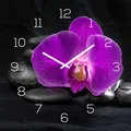 Produktbild: levandeo Wanduhr Glas 30x30cm Glasuhr Uhr Glasbild Rosa Orchidee Schwarz Deko