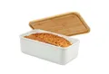 Produktbild: bremermann Brotkorb Brotkasten mit Bambus-Deckel, Brotbox, Schneidebrett, Brottopf, weiß
