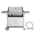 Produktbild: Royal Gourmet 4+1 Brenner Gasgrill Grillwagen mit Unterschrank, Edelstahlbrenner mit 14,5 kW und automatischer Zündung Campinggrill mit Seitenbrenner Silber