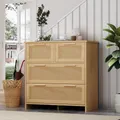 Produktbild: Merax Kommode mit 4 Schubladen, Sideboard mit Rattan, Massivholzgriffen, Kommode Schminktisch für Schlafzimmer, Wohnzimmer, 80x38x80cm, Natur