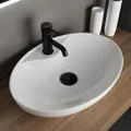 Produktbild: Alpenberger Bad Waschbecken Oval 66 cm Breit | Handwaschbecken Klein Gäste WC | Aufsatzwaschbecken mit Hahnloch | Waschschüssel für Badezimmer | Waschtisch Klein Waschschale