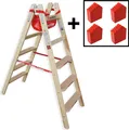 Produktbild: Euroline Holz Stufenstehleiter mit Comfort-Stufen mit Werkzeugablage +4x Leiterfüße 2x5 Stufen