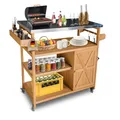 Produktbild: Coemo Servierwagen mit Rollen James Küchenwagen aus Holz mit Edelstahltop, Kücheninsel mit Türen, Handtuchhalter, Raumwunder, Küchenschrank Rollwagen LxBxH ca.: 118 x 47 x 92 cm