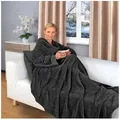 Produktbild: Wohndecke - flauschige tragbare Kuscheldecke mit Ärmeln und Fußtasche - TV Decke, Gräfenstayn, warm & kuschelig schwarz 200 cm x 170 cm