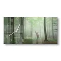 Produktbild: DEQORI Glasuhr | vertikal 60x30 cm | Motiv Hirsch zwischen Bäumen | große XXL Design Uhr aus Glas | leise Wanduhr für Wohnzimmer & Küche | moderne Hingucker Uhr für die Wand