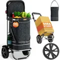Produktbild: Monzana® 3in1 Einkaufstrolley Alu 56l Klappbar 50 Kg Kugellager Abnehmbare Tasche Handwagen Einkaufswagen Einkaufshilfe Roller Meliert  Schwarz