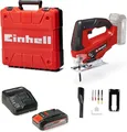 Produktbild: Einhell Akku-Stichsäge TC-JS 18 Li (1x2,5 Ah) Power X-Change (Li-Ion, 18 V, Pendelhubfunktion, Absaugadapter, inkl. 1x 2,5 Ah Akku, Ladegerät und Koffer)