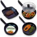Produktbild: NutriChef Pfannenset 5-teilig – Grillpfanne, Wokpfanne, Bratpfanne 28 cm, Fischpfanne oval, Glasdeckel Antihaft, induktionsgeeignet