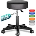 Produktbild: Rollhocker Höhenverstellbar 10cm Polsterung 46-60cm Sitzhöhe 360° Drehbar Ø35cm Rund Rollen Bürohocker Drehhocker Arbeitshocker Hocker Schwarz - Casaria