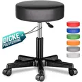 Produktbild: Rollhocker Höhenverstellbar 10cm Polsterung 46-60cm Sitzhöhe 360° Drehbar Ø35cm Rund Rollen Bürohocker Drehhocker Arbeitshocker Hocker Schwarz - Casaria