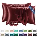 Produktbild: BEDELITE Satin Kissenbezug 50x80 Rot - Kopfkissenbezug 2er Set Weich wie Seidenkissenbezug 50 x 80 Sommer mit 2 Haargummis für Haar und Haut, Similar to Silk Pillowcase Pillow Cover