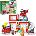 Produktbild: LEGO 10970 DUPLO Feuerwehrwache mit Hubschrauber, Feuerwehr-Spielzeug aus Bausteinen für Kleinkinder ab 2 Jahre, mit Feuerwehrauto und 2 Figuren, Geschenk für Mädchen und Jungen