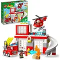 Produktbild: LEGO 10970 DUPLO Feuerwehrwache mit Hubschrauber, Feuerwehr-Spielzeug aus Bausteinen für Kleinkinder ab 2 Jahre, mit Feuerwehrauto und 2 Figuren, ... - Beige