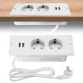 Produktbild: SPORWAY Tischplatte Versenkte Steckdose, 2-Fach Einbausteckdose Steckdosenleiste mit 2 USB, Tischsteckdose Versenkte Steckdose 1.5m Kabel für Tischplatte Arbeitsplatte Konferenztisch (Weiß)