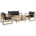 Produktbild: vidaXL 4-teiliges Bambus-Gartenlounge-Set mit Kissen