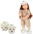 Produktbild: Götz 2511547 Little Kidz Puppe Gretes Slumberparty Geschenkbox – 36 cm große Multigelenk – Stehpuppe mit braunen Haaren und grauen Augen – 7 teiliges Set