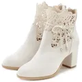 Produktbild: LASCANA Sommerstiefelette High-Heel-Stiefelette mit modischer Spitze und bequemen Blockabsatz, Ankle Boot, Stiefel beige 35