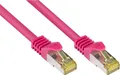 Produktbild: RJ45 Patchkabel mitCat.7 Rohkabel und Rastnasenschutz (RNS®), S/FTP, PiMF, halogenfrei, 600MHz, OFC, magenta, 1m, Good Connections® (8070R-010M)