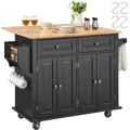 Produktbild: Kücheninselwagen, 110 Cm Mobiler Wagen Mit Holzplatte Und Lagerschrank, Rolltisch Mit Klappplatte, Gewürzregal, Handtuchhalter, Verstellbarem Regal, Schublade Und Haken, Tragbare Inseln Rollbar - Vevor
