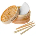 Produktbild: Bambusdämpfer Bamboo Steamer - 25cm mit 2 Etagen Bambus Dampfkörbe mit Deckel...