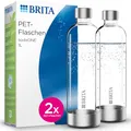 Produktbild: BRITA Flaschen 2er-Pack für Wassersprudler sodaONE | 2X 1 Liter Ersatzflaschen | Leichte, BPA-freie PET-Flasche im Duo-Pack | Sprudlerflaschen mit Elementen aus poliertem Edelstahl