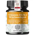 Produktbild: Nature Love Vitamin D3 K2 Wochendepot - 180 vegane Tabletten - 7000IE D3 + 140µg K2 pro Tablette mit >99,7% all-trans - Hochdosiert & vegan - Laborgeprüft, in Deutschland produziert